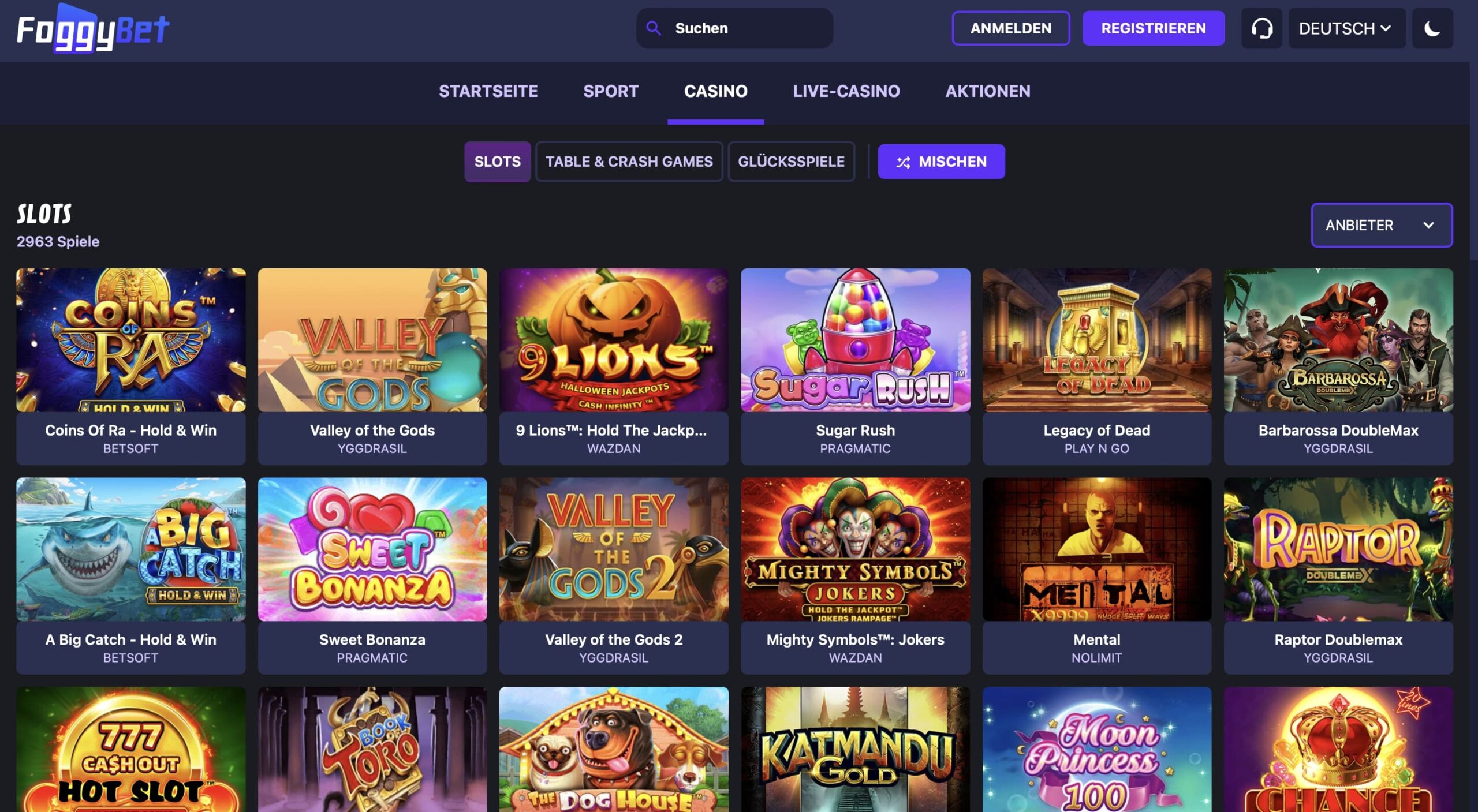 Casinospiele beim Foggybet Casino