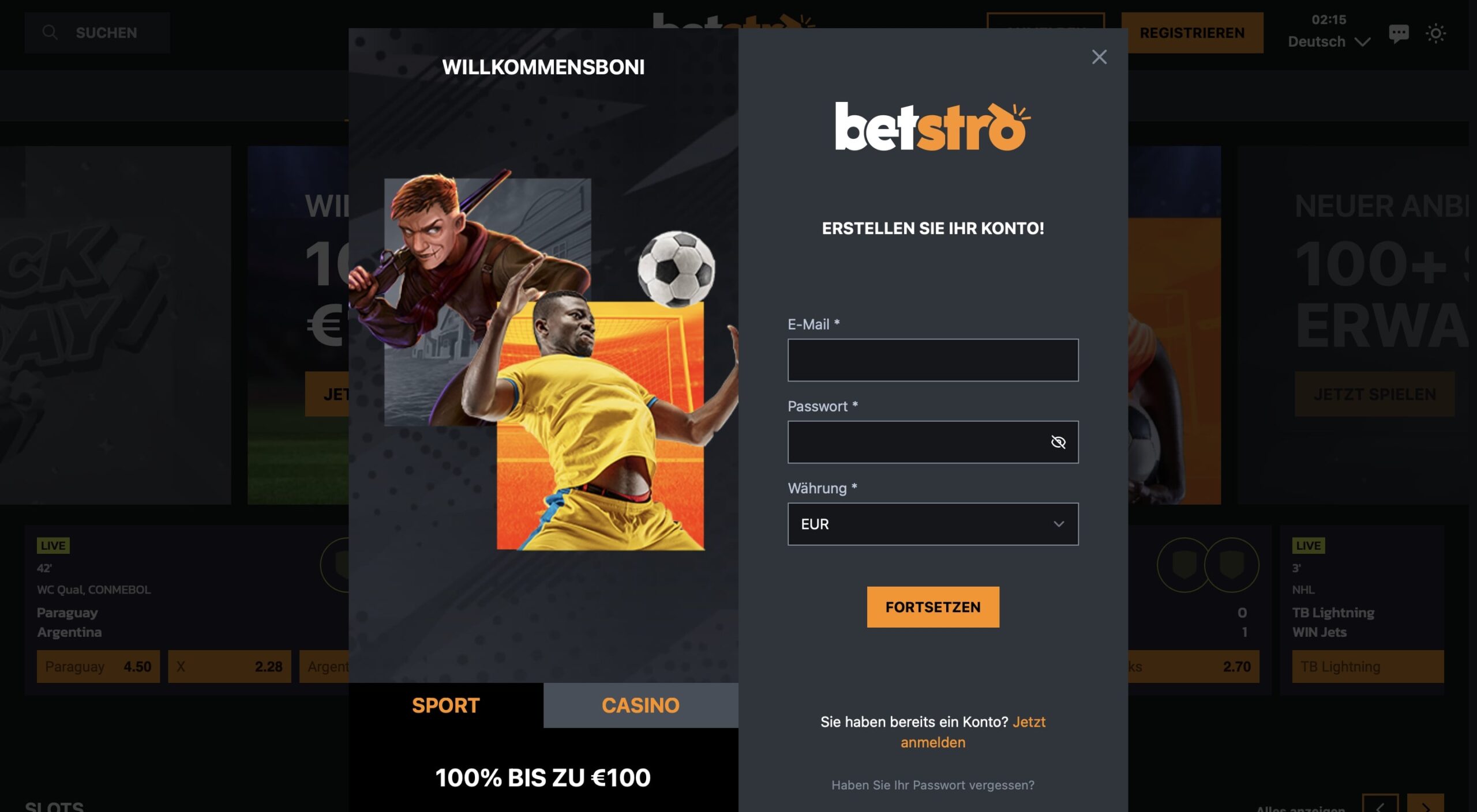 Registrierung bei Betstro Casino