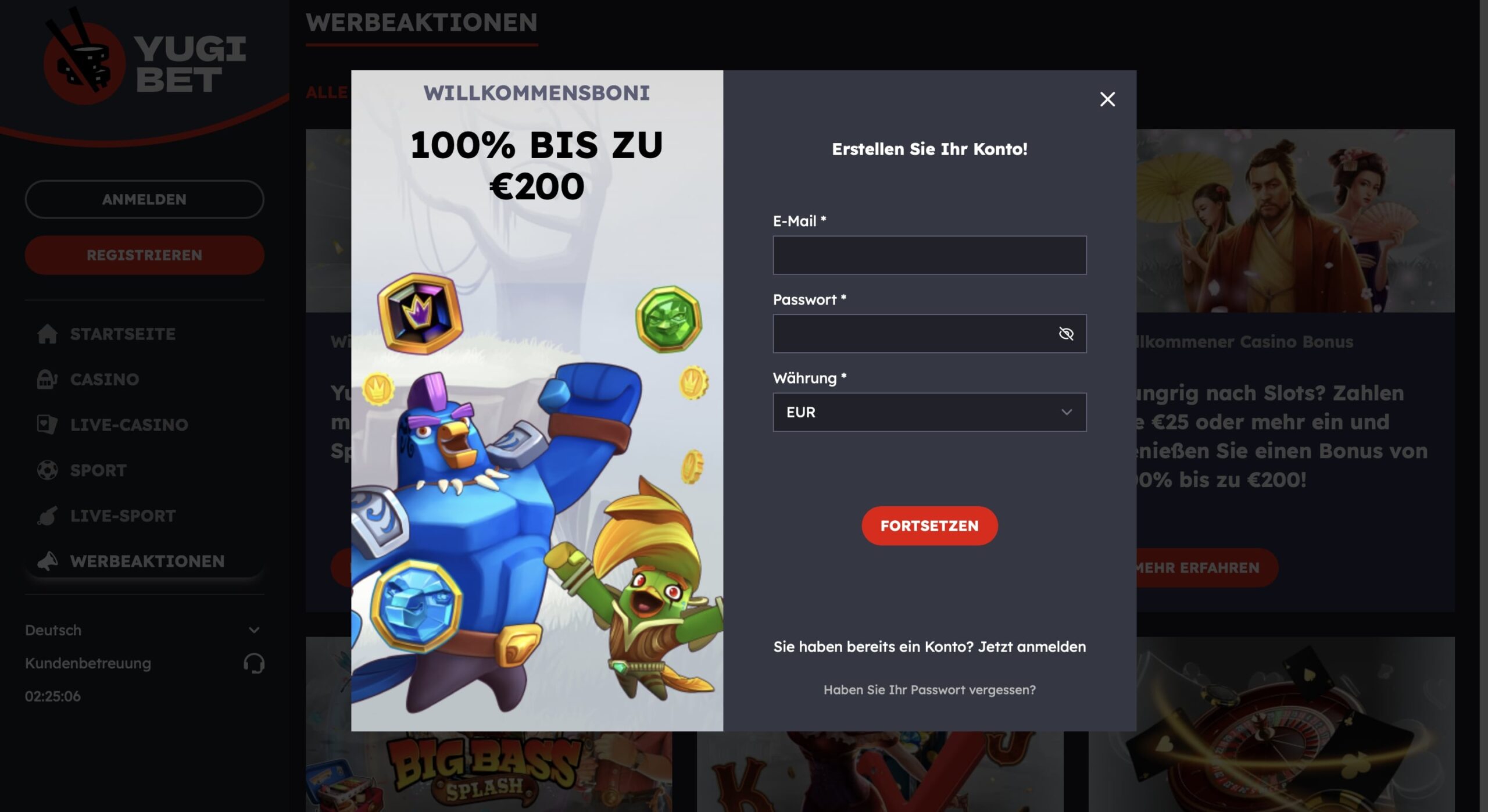Registrierung bei Yugibet Casino