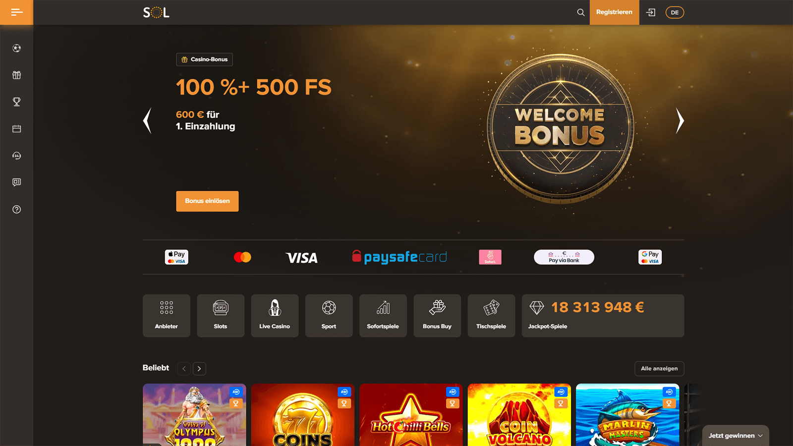 SOL Casino Homepage