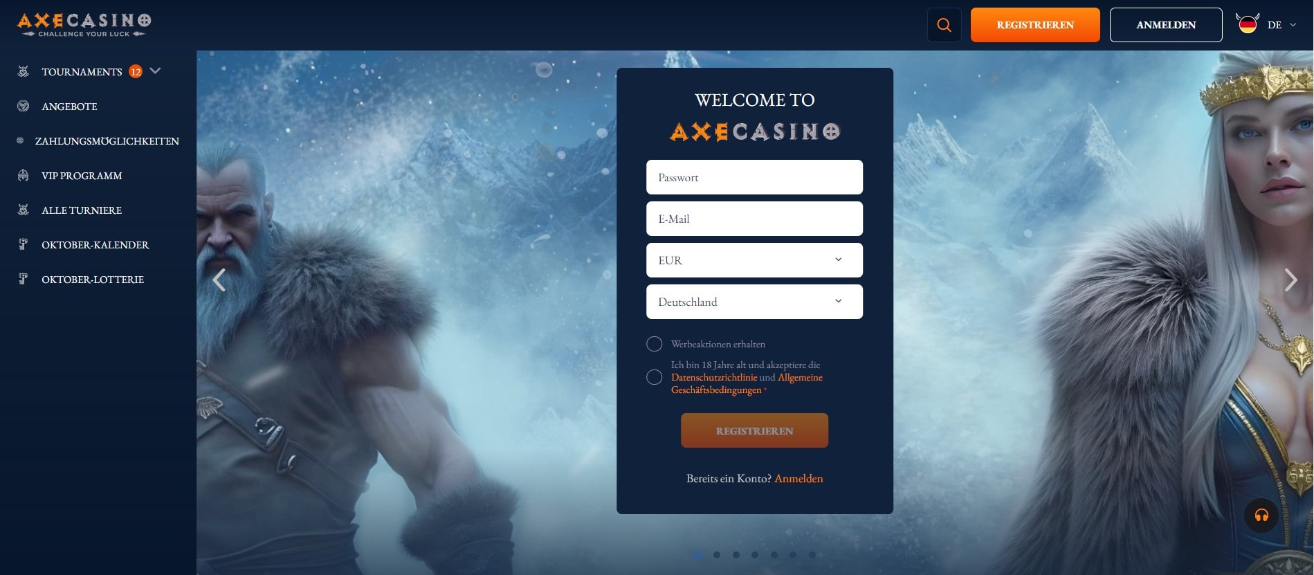 Axe Casino Registrierung