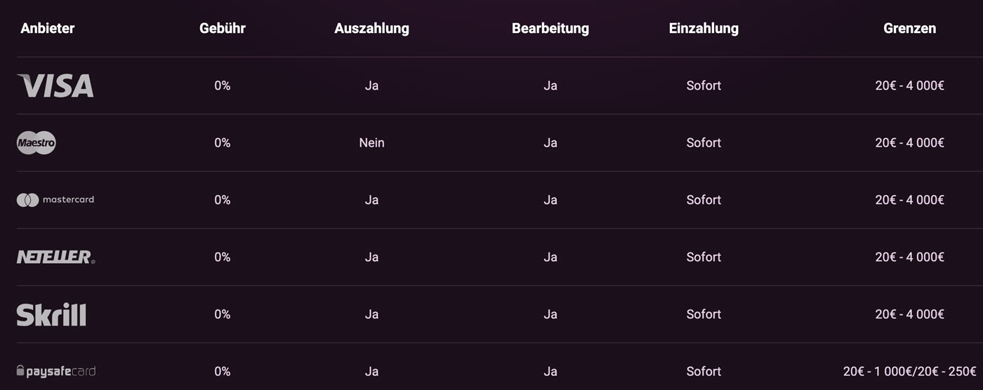 Zahlungsmethoden im RickyCasino